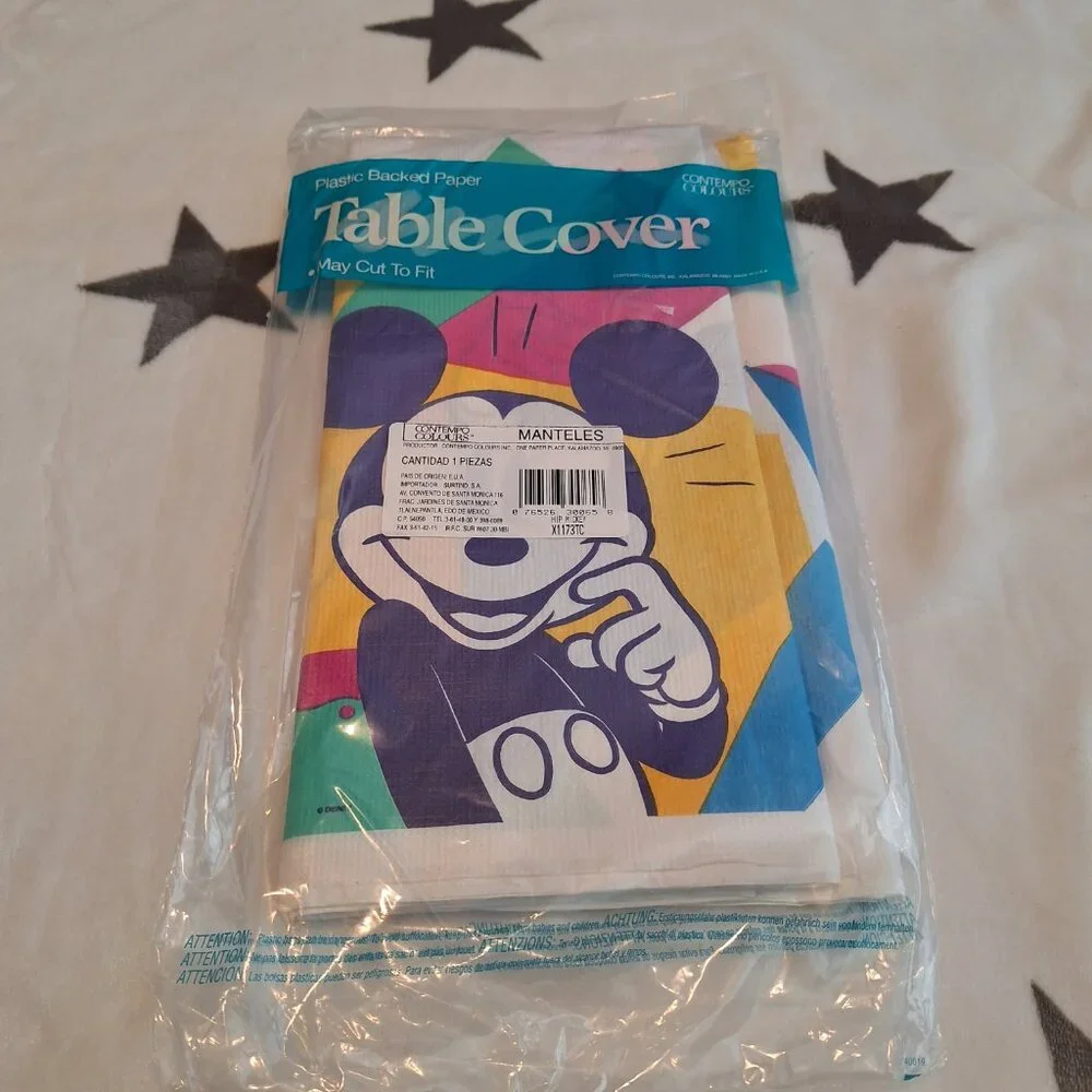 Vintage 90's Color Pop Disney Hip Mickey‎ Mouse Plastic Backed Paper Table Cover